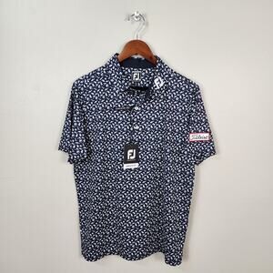 FOOTJOY | Athletic Fit Beach Print Lisle Sz M ProDry Golf Shirt Navy White NWT